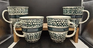 Set of 4 Country Crock Stoneware Large Deep Blue Sponged Coffee Mugs - Picture 1 of 12