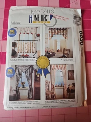 McCalls Pattern 8038 Home Dec in a Sec Window Treatments Valance Scarf Drapes FF - Image 1 of 2
