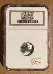 1946-S ROOSEVELT DIME NGC MS67 WHITE - Picture 1 of 2