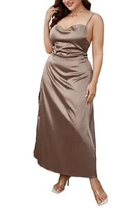 Sexy Brown Satin Strappy Robe Gown Sleepwear Plus Size 12-26 Lingerie Nightwear - Picture 1 of 3
