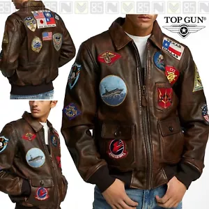 Giacca Pelle TOP GUN G1 Maverick Offical Series 17 Patch Aviatore Vintage MORO - Imagen 1 de 7