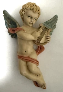 Angelo cherubino che suona arpa porcellana italiana arte da parete vintage fatto a mano 5” Italia - Foto 1 di 6