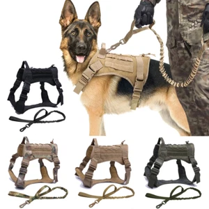 Military Tactical Pet Dog Harness No Pull Heavy Duty MOLLE Training Service Vest - Picture 1 of 39