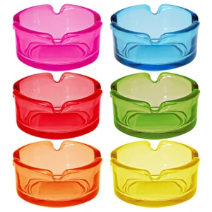 6 x Aschenbecher Glas bunt außen klein schwer Ascher Rund 4 Ablagen farbig klar - Bild 1 von 7