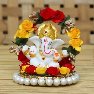 Lord Ganesha Idol auf dekorativem handgefertigtem Teller für Haus und Auto - Bild 1 von 6