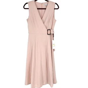 Calvin Klein Damenkleid Gürtelbesatz A-Linie Surplice V-Ausschnitt Rouge Rosa Reißverschluss hinten 4 - Bild 1 von 9