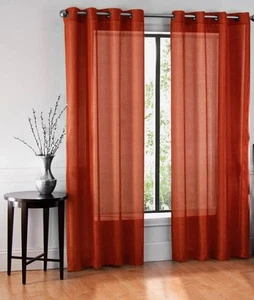 1 BRONZE GROMMET SHEER WINDOW PANEL CURTAIN TREATME DRAPE RUBY BRICK RUST 95" - Picture 1 of 1