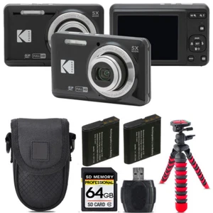 Kodak PIXPRO FZ55 fotocamera digitale (nero) + batteria extra + treppiede + kit 64 GB - Foto 1 di 7