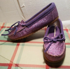 NIB Minnetonka Girl's Glitter Moc-K, Purple, 4 M US Big Kid - Picture 1 of 9
