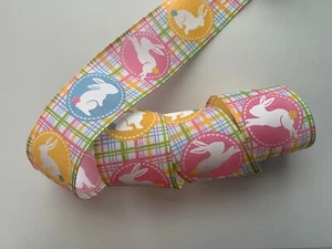 Easter Ribbon, Pastel Plaid with Bunnies, 2 1/2 Inches Wide, Wired Edge, 3 YARDS - Picture 1 of 3