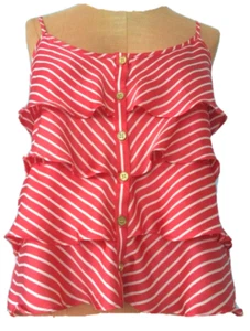 NWT I Love H 81 Women's Top Blouse Red White Sz M Spaguetti Strap Ruffle Buttons - Picture 1 of 8