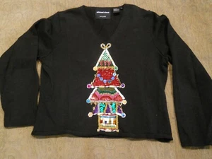 Suéter Navidad Cuello en V / Lentejuelas Árbol / Negro / Talla M. - Imagen 1 de 3