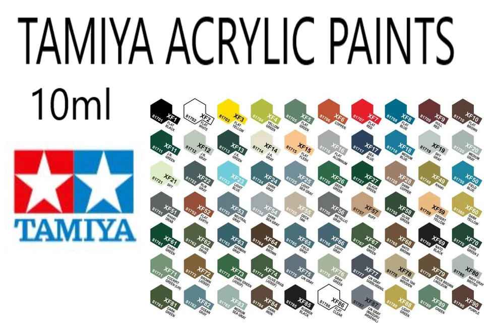 Tamiya Acrylic Paint (MINI'S) 10ml Bottles XF-1 to XF-90 Colors/Flats - Image 1 of 1