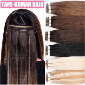 12"-26" THICK Tape In 8A Russian 100% Remy Human Hair Extensions Skin Weft Ombre - Picture 1 of 44