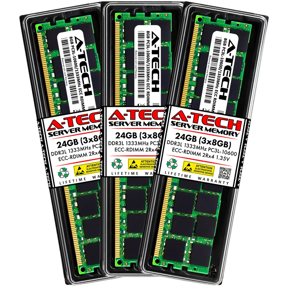 24GB 3x 8GB PC3L-10600R RDIMM Dell PowerEdge R415 T610 T710 T620 R720 Memory RAM - Image 1 of 2