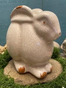 Fat Bunny Rabbit Porcelain Crackle Figurine - Easter Spring Country Chic Design - Picture 1 of 5
