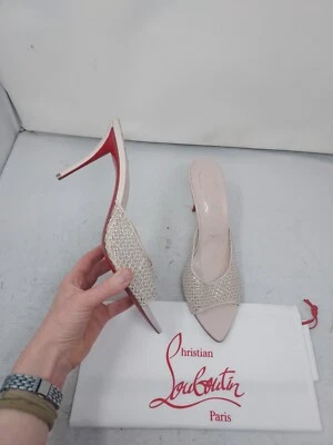 Sandalia Christian Louboutin Leche Rosa Apostropha Strass Malla EU 42 US 12 NUEVA Foto 1 de 4