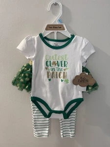 NWT Baby Essentials 2 Piece St. Patricks Day Outfit Sz 6M Leggings Top Tutu Gold - Picture 1 of 6