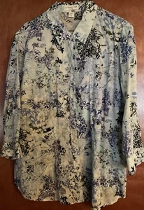 Coldwater Creek Shirt Womens XL Button Up Blouse Top 3/4 Sleeve Sheer Multicolor - Picture 1 of 2
