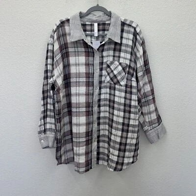 Sleep Cacique Plaid Button Cotton Collared Pajama Night Shirt Womens 14/16 NEW - Image 1 of 4