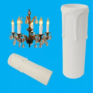 8x Manicotto candela a goccia bianco effetto cera lampadario copri lampadina 90mm x 27mm - Foto 1 di 1