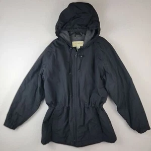 Eddie Bauer Womens Hooded Jacket Medium Black Nylon Fleece Lined Parka Full Zip - Picture 1 of 17