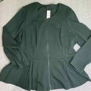 Lane Bryant Size 26 Green Peplum Zip Front Jacket NWT - Picture 1 of 6