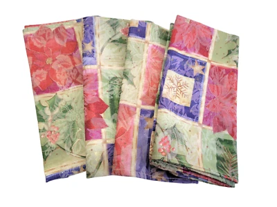 Set 4 Tovaglioli Natalizi Panno Pranzo Multicolore Damascato 19" - Immagine 1 di 4