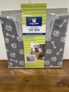TOP PAW Folding Toy Box for Pets Carrying Handles Paw Print Bone Design Gray NEW - Picture 1 of 6
