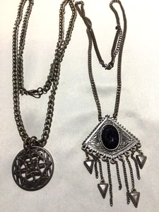 Two Vintage Pendant Necklaces Silver-tone 13” & 18” - Picture 1 of 7