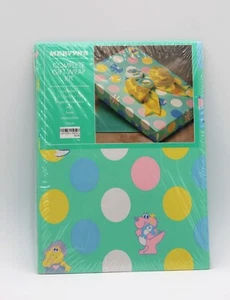 NOS MERVYN'S Child's Complete Gift Wrap Kit Green W/ Polka Dots Dinosaurs Rattle - Picture 1 of 6