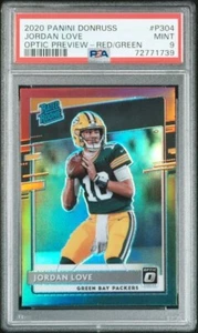 Panini Donruss 2020 óptica vista previa rojo verde P304 PSA 9 Jordan Love Packers radiocontrol - Imagen 1 de 2