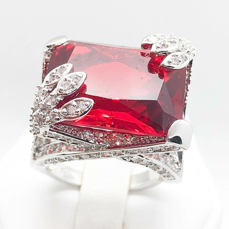 Anillo de cóctel rubí chapado en oro amarillo blanco joyería de moda para mujer R3844-3 regalo Foto 1 de 4