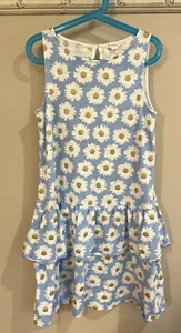 Crewcuts Girls Floral Size 10 Years Blue Gold Glitter Sundress Summer Ruffle - Picture 1 of 4