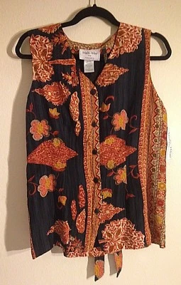 Chaleco Multiuso Floral Cachemira Para Mujer Talla 10 Negro Dorado Nuevo con Etiquetas A2 Foto 1 de 4