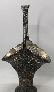 Antique 800 Silver Reticulated Pierced Flower Vase/Basket German Hallmarks - Picture 1 of 10