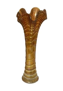 Vtg Imperial Marigold Carnival Amber Gold Ripple Swung Iridescent Vase - Picture 1 of 7