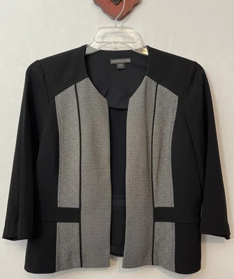 Blazer elegante feminino Covington tamanho 16 preto frente aberta manga 3/4! A6570 - Imagem 1 de 3