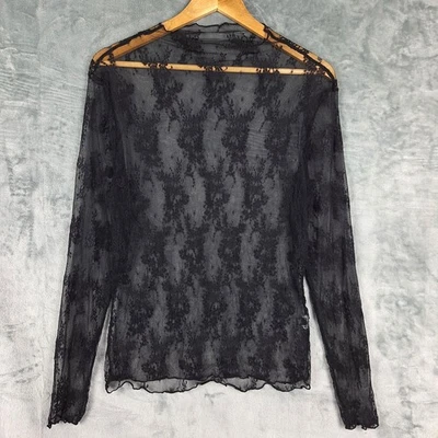 Womens Top 2XL Black Floral Lace Sheer Mesh Whimsigoth Grunge Rave E-girl Cyber - Image 1 of 4