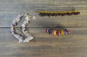 Vintage himmlischer Stein Stil Haarspange Lot Mond poliert erdig Flair - Bild 1 von 8