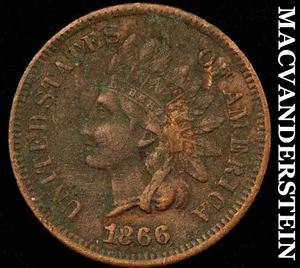 1866 Indian Head Cent - Scarce  Almost Uncirculated Details  Semi-key  #F6282 - Picture 1 of 2
