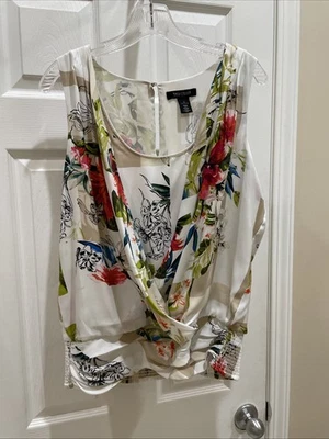 Blusa Top Casa Blanca Mercado Negro Talla L Sin Mangas Blanco Tostado Rosa Floral Top Foto 1 de 3