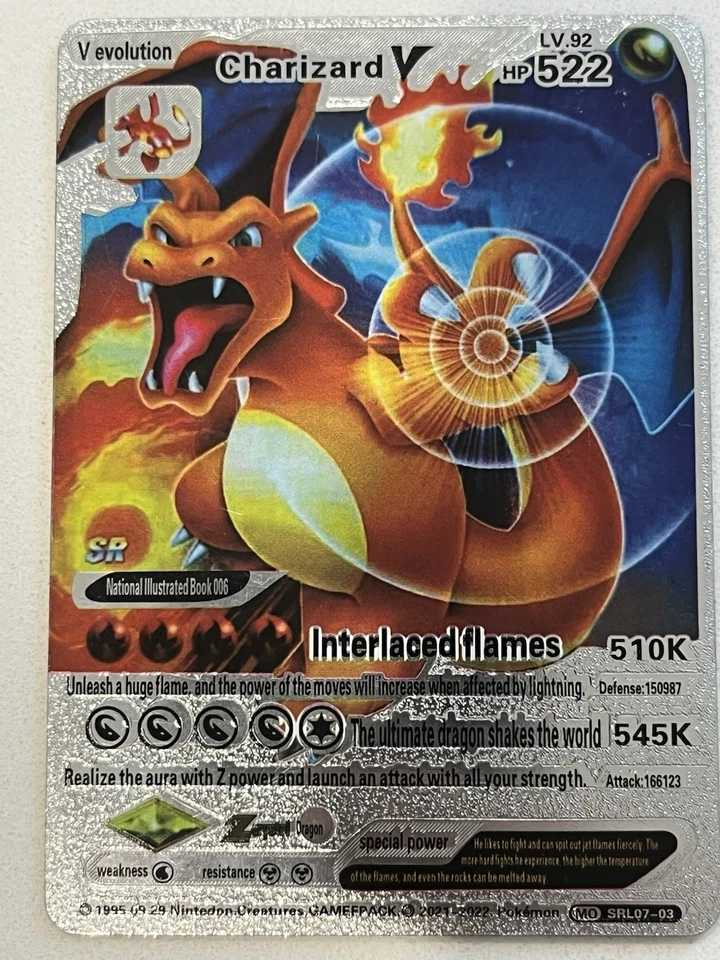 Pokemon Interlaced Flames Charizard V HP522 Silver Foil Fan Art  Card  - Image 1 of 1