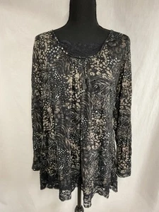 Basic Editions Damen Plus hellbraun und schwarz Langarm Tunika Spitze unten 2X - Bild 1 von 9