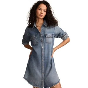 Lucky Brand Denim Shirt Dress XL Boho Western Coastal Cowgirl Festival - Picture 1 of 16