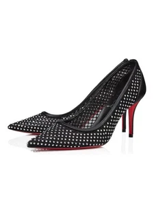 Zapatos de salón CHRISTIAN LOUBOUTIN Apostropha Mesh Strass cuero negro y cristales 37,5 - Imagen 1 de 13