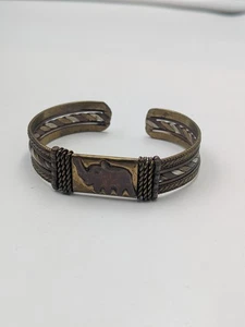 Vintage Brass & Copper Elephant Unisex Open Cuff Bracelet - Picture 1 of 5