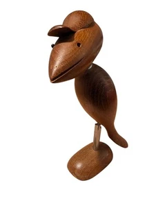 MCM Hans Bolling Style Teak Wood Bottle Opener Corkscrew Magpie Bird Barware 8" - Picture 1 of 15