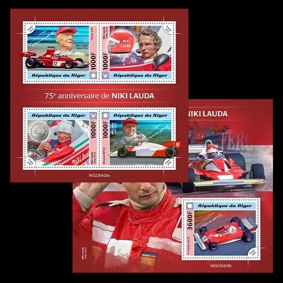 Estampillas Fórmula 1 Niki Lauda 75 aniversario MNH 2023 Níger M/S + S/S Foto 1 de 3
