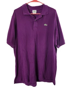 Lacoste Mens Sz 7 Polo Shirt Short Sleeve Purple Logo Embroidered 100% Cotton - Picture 1 of 4